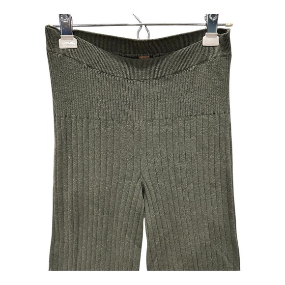 Free People Keep It Real Ribbed Flare Leg Sweater Pants Green Size S - Picture 2 of 9